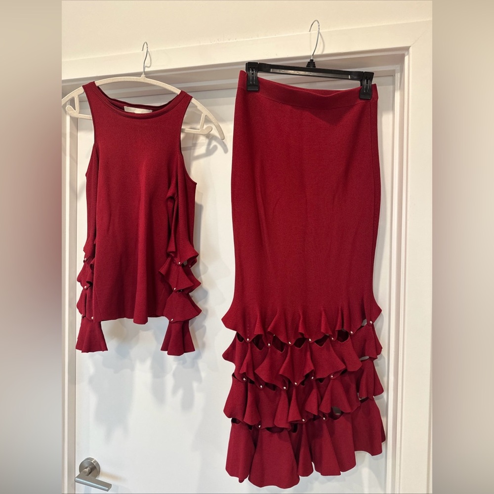 Jonathan Simkhai Red Ruffled Skirt Set - Picture 2 of 12